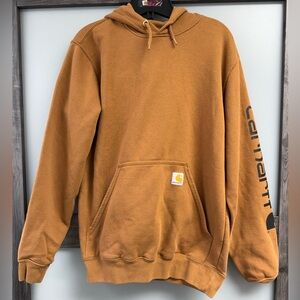 Carhartt Men's Caramel Brown Logo Sleeve Hooded Sweatshirt